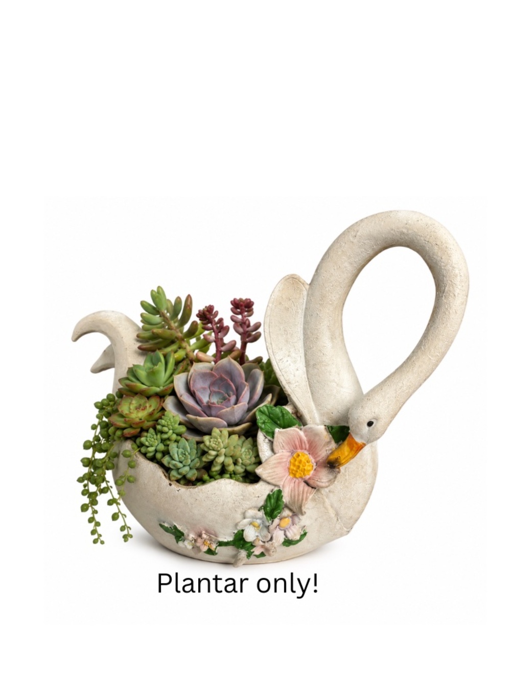 Handmade Ceramic Swan Planter with Floral Accents